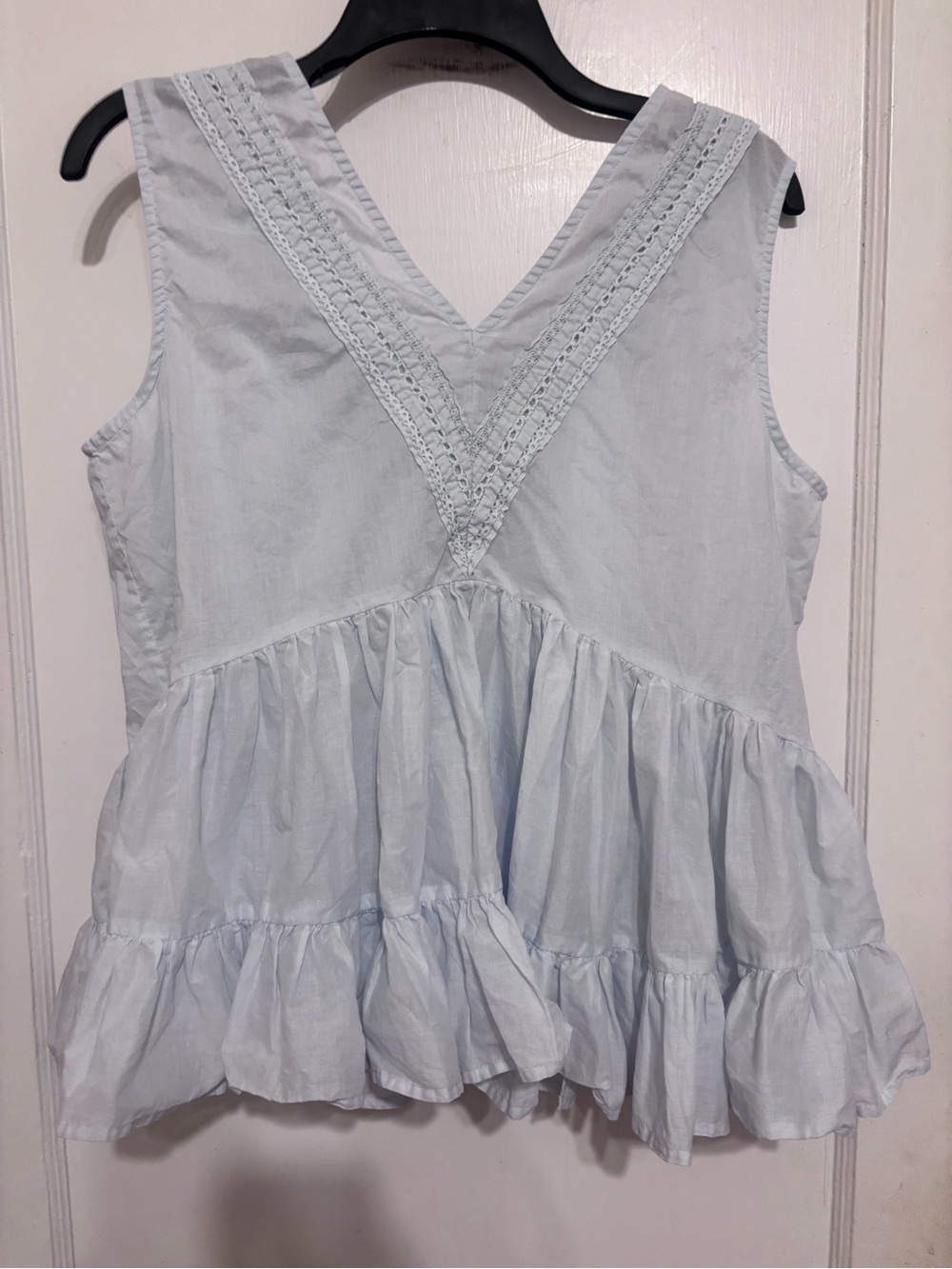 Merlette Light Blue V-Neck Tiered Sleeveless Women’s Top